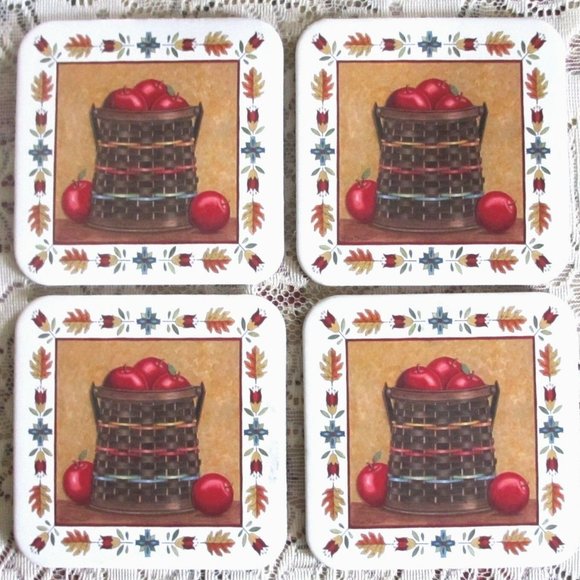 Longaberger Country Fall Apple Basket Coasters New - Picture 1 of 2